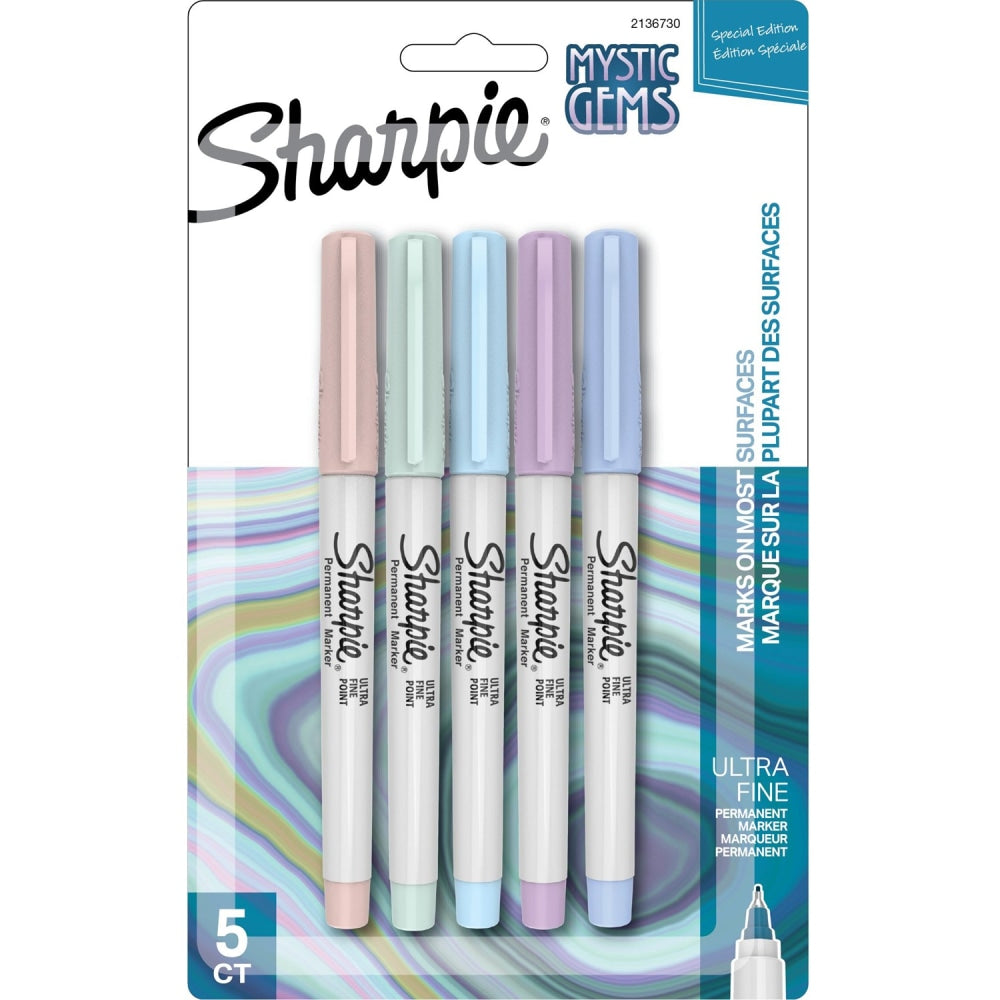 Sharpie Cosmic Color Permanent Markers, Ultra Fine Point, Gray Barrels, Assorted Ink Colors, Pack Of 5 Markers