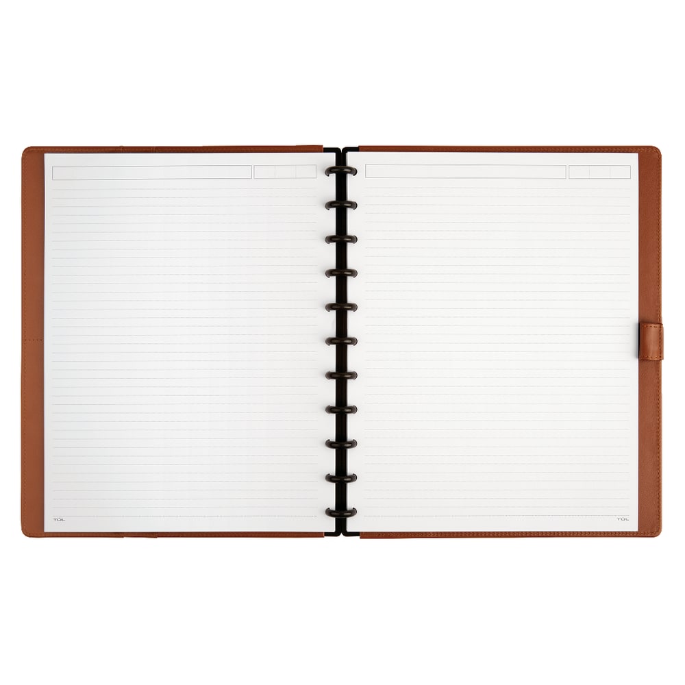 TUL Discbound Notebook With Leather Cover, Letter Size, Narrow Ruled, 60 Sheets, Brown