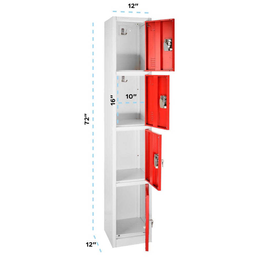 Alpine AdirOffice 4-Tier Steel Locker, 72inH x 12inW x 12inD, Red