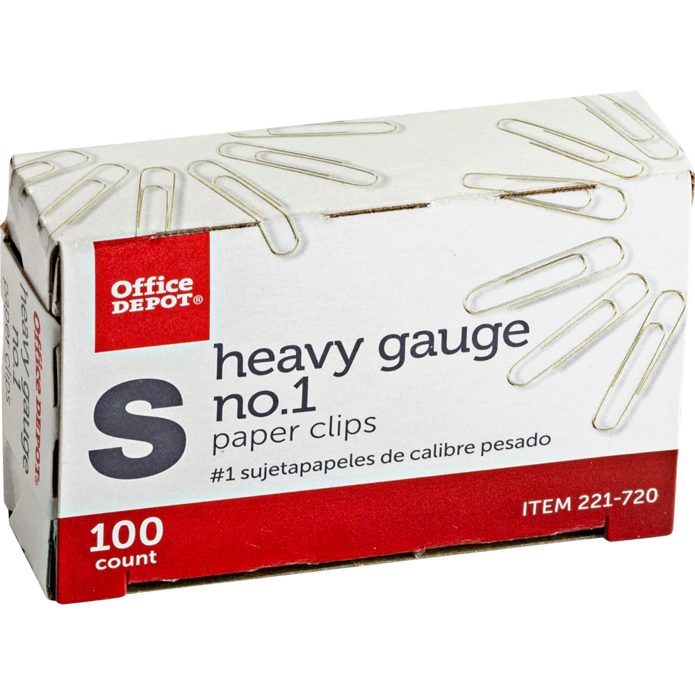 Office Depot Brand Heavy Gauge Paper Clips, No. 1, Small, Silver, Pack Of 5 Boxes, 100 Clips Per Box, 500 Total