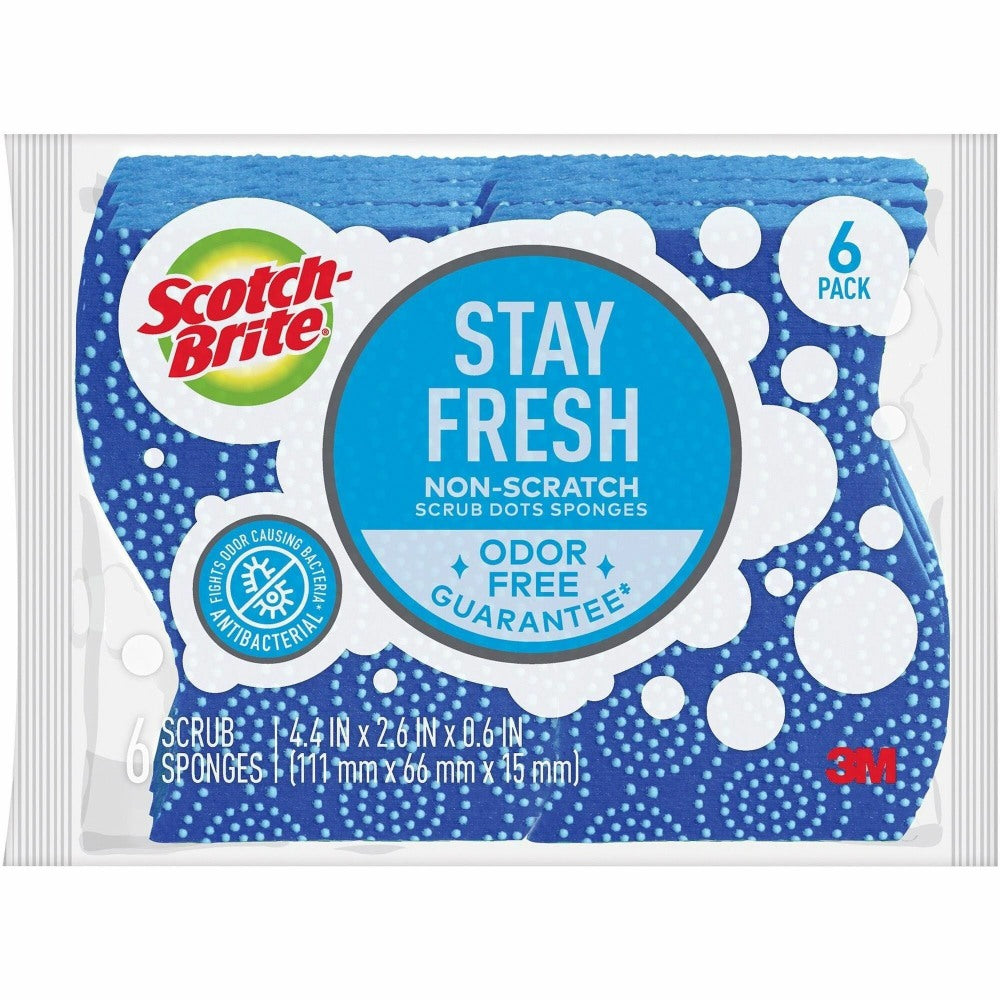 Scotch-Brite Scrub Dots Non-Scratch Sponge - 4.8in Height x 6.5in Width x 2.5in Depth - 6/Pack - Blue