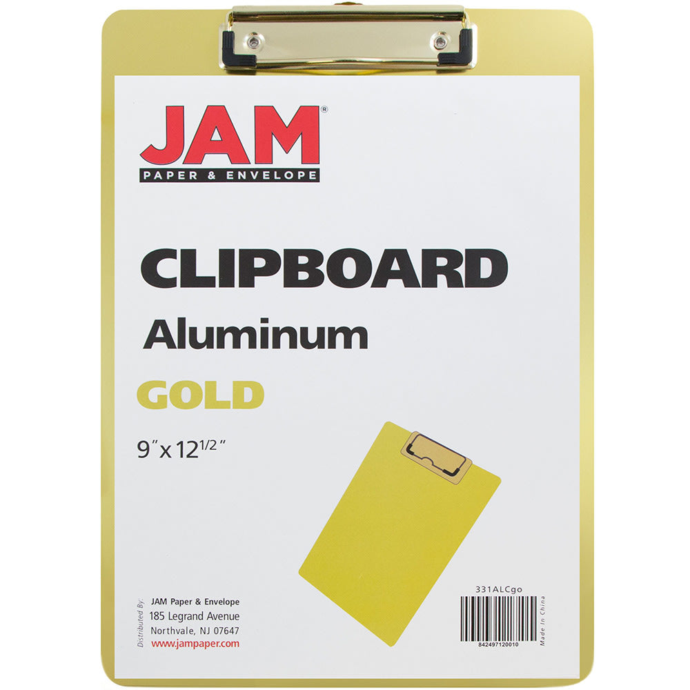 JAM Paper Aluminum Clipboard, 9in x 12-1/2in, Gold