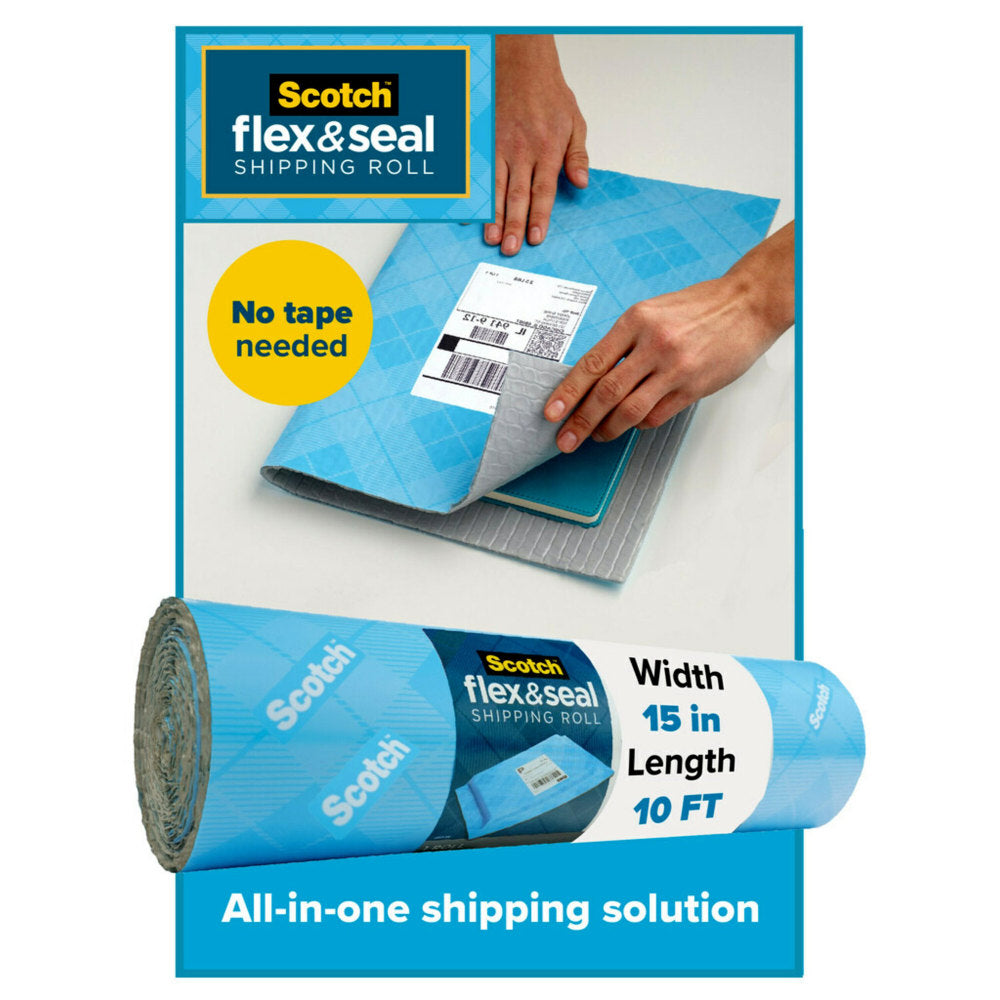 Scotch Flex & Seal Shipping Roll, 15in x 10ft, Light Blue