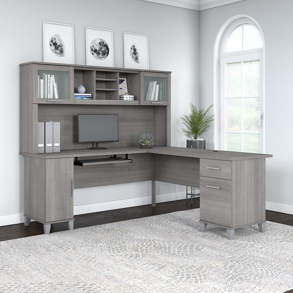 Bush Furniture Somerset 72inW L-Shaped Desk With Hutch, Platinum Gray, Standard Delivery