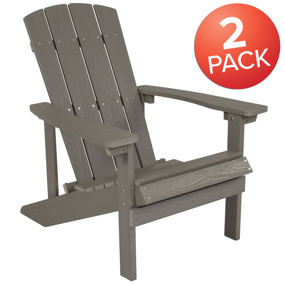 Flash Furniture Charlestown All-Weather Poly Resin Wood Adirondack Chairs, Gray, Set Of 2 Chairs