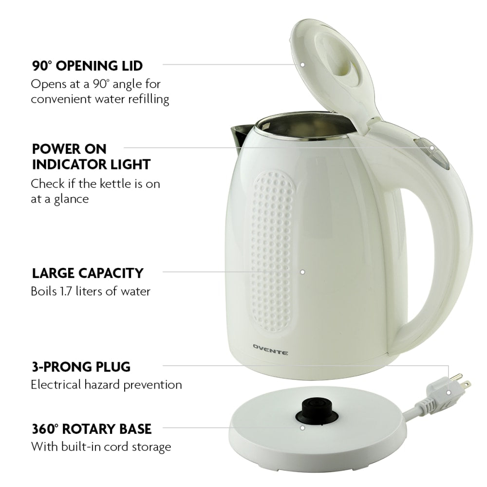 Ovente 1.7 Liter Electric Hot Water Kettle, White