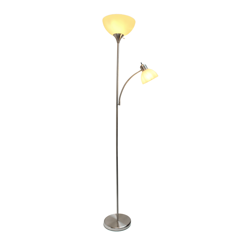 Creekwood Home Essentix 2-Light Mother Daughter Metal Floor Lamp, 71-1/2inH, Brushed Nickel Shades/Brushed Nickel Base