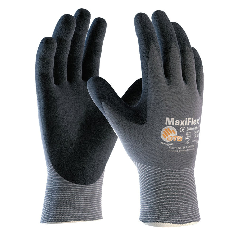 Bouton MaxiFlex Ultimate Nitrile Gloves, Large, Black/Gray, Pack Of 12 Pairs