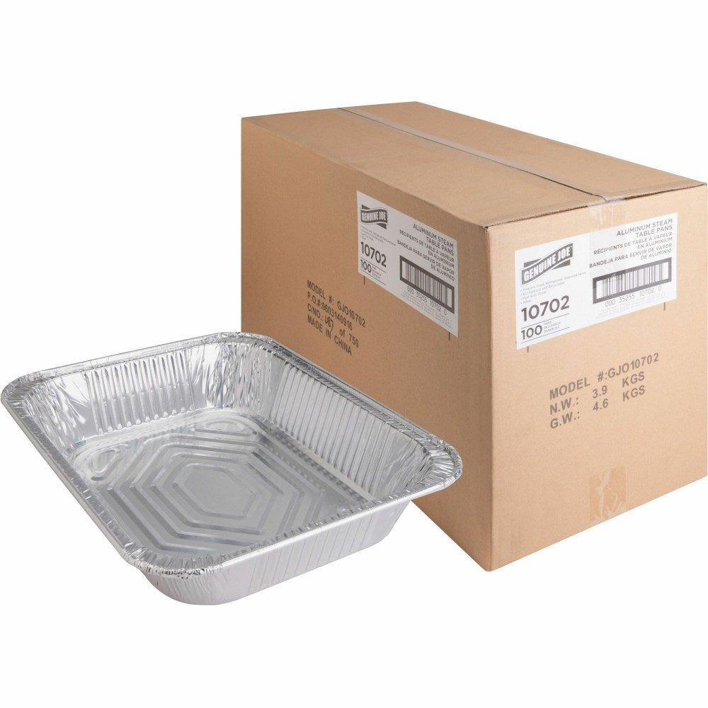 Genuine Joe Half-size Disposable Aluminum Pan - Cooking, Serving - Disposable - 0.5in Diameter - Silver - Aluminum Body - 100 / Carton