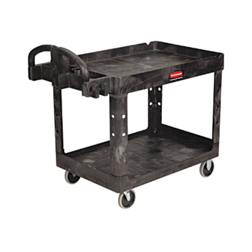 Rubbermaid Commercial Medium Utility Cart with Lipped Shelf - 2 Shelf - 500 lb Capacity - 4 Casters - 5in Caster Size - Resin, Polypropylene - 45.3in Length x 25.9in Width x 33.3in Height - Black - 1 Each