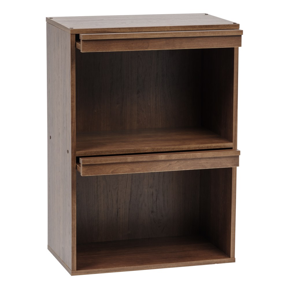 IRIS Wood Shelf With Pocket Doors, 2-Tier, Brown