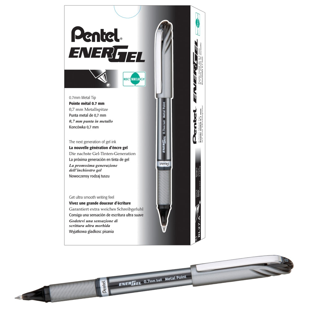 Pentel EnerGel NV Liquid Gel Pens, Medium Point, 0.7 mm, Black Ink, Pack Of 12 Pens