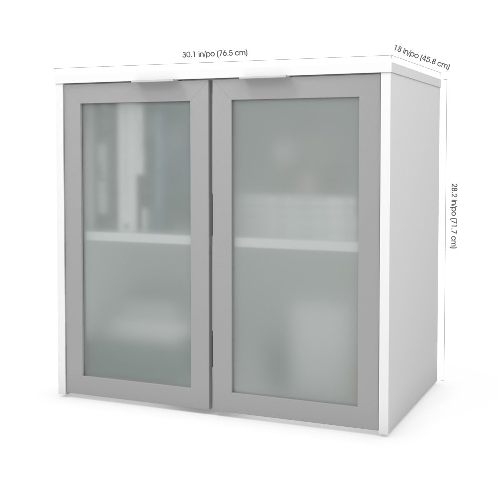 Bestar i3 Plus 31inW Hutch With Frosted Glass Doors, White