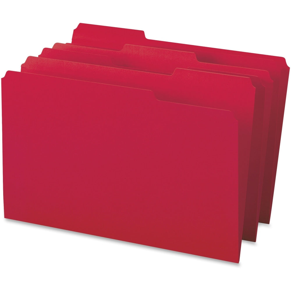 Business Source 1/3-Cut Tab Colored File Folders, Legal Size, Red, Box Of 100 Folders