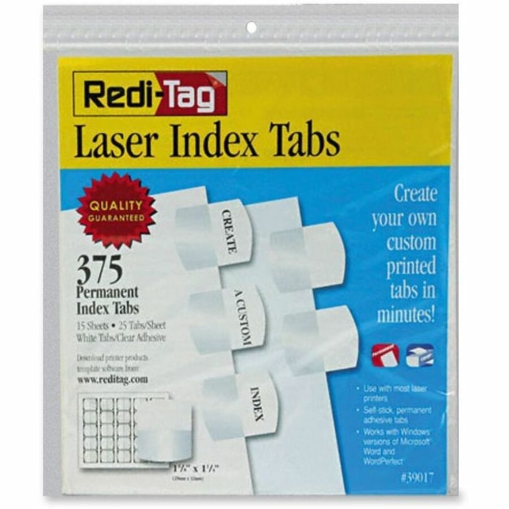 Redi-Tag Laser Index Tabs, 1 1/8in x 1 1/4in, White, Pack Of 375