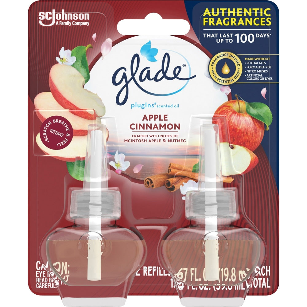 Glade PlugIns Scented Oil Refill, 1.3 Oz, Apple/Cinnamon, Packs Of 2