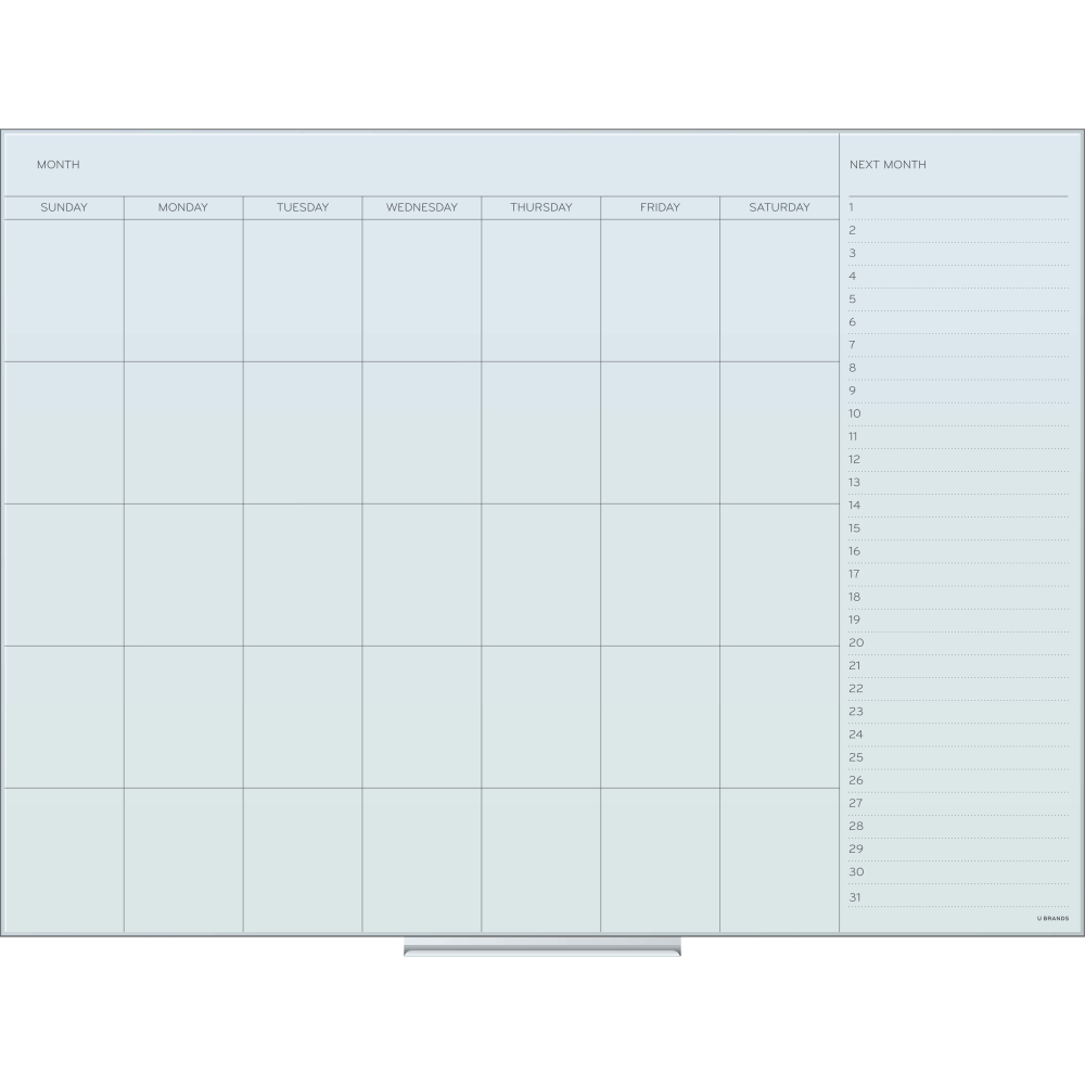 U Brands Frameless Floating Non-Magnetic Glass Dry-Erase Monthly Calendar Board, 48in X 36in, Frosted White (Actual Size 47in x 35in)