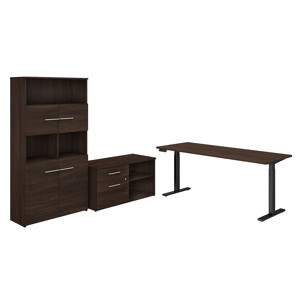 Bush Business Furniture Office 500 Electric Height-Adjustable Standing Desk With Storage And Bookcase, 72inW, Black Walnut, Standard Delivery