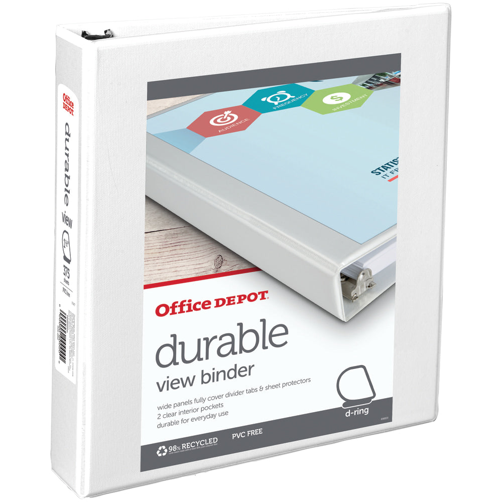 Office Depot Brand Durable View 3-Ring Binder, 1 1/2in Slant Rings, White