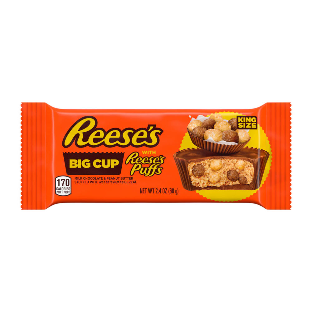 Reeses King Size Big Cup Stuffed With Reeses Puffs, 2.4 Oz, Box Of 16 Packs