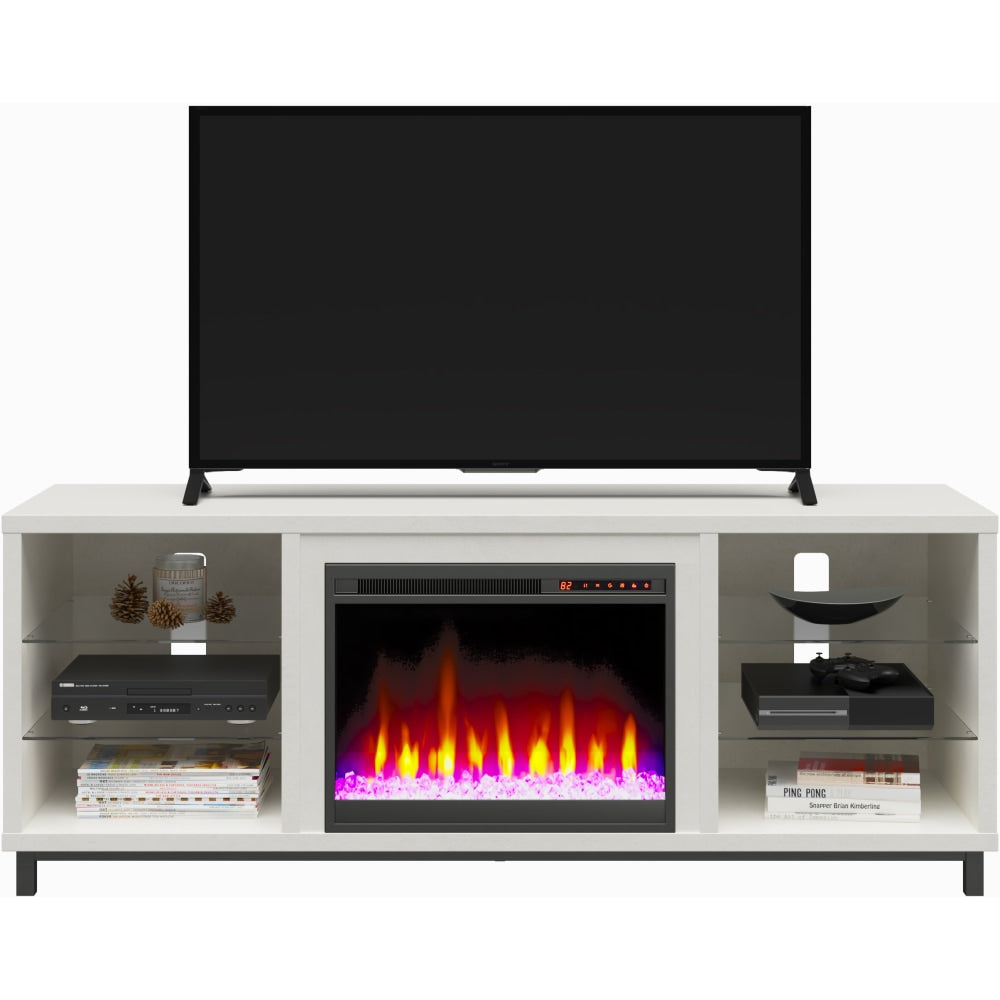 Ameriwood Home Lumina 70in Fireplace TV Stand, White Plaster