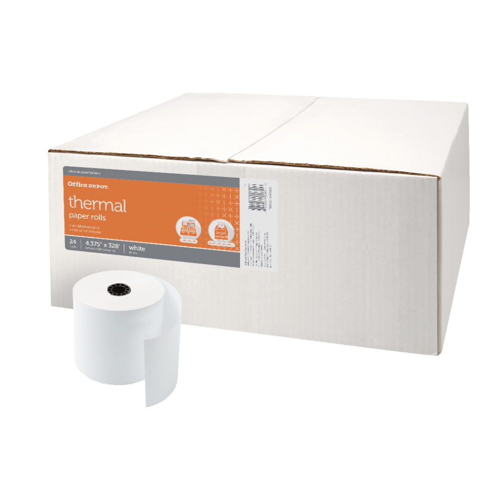 Office Depot Brand Thermal Paper Rolls, 4-3/8in x 328ft, White, Pack Of 24