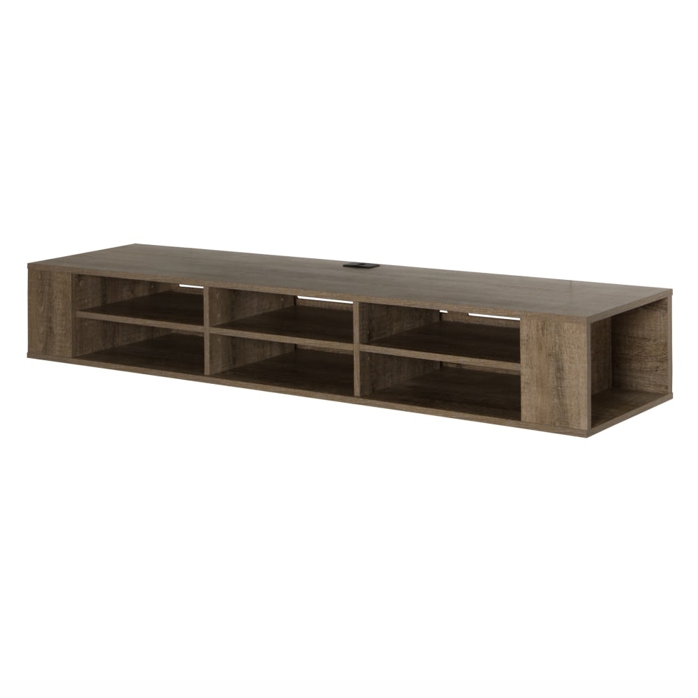 South Shore City Life 66in Wide Wall Mounted Media Console, Weathered Oak