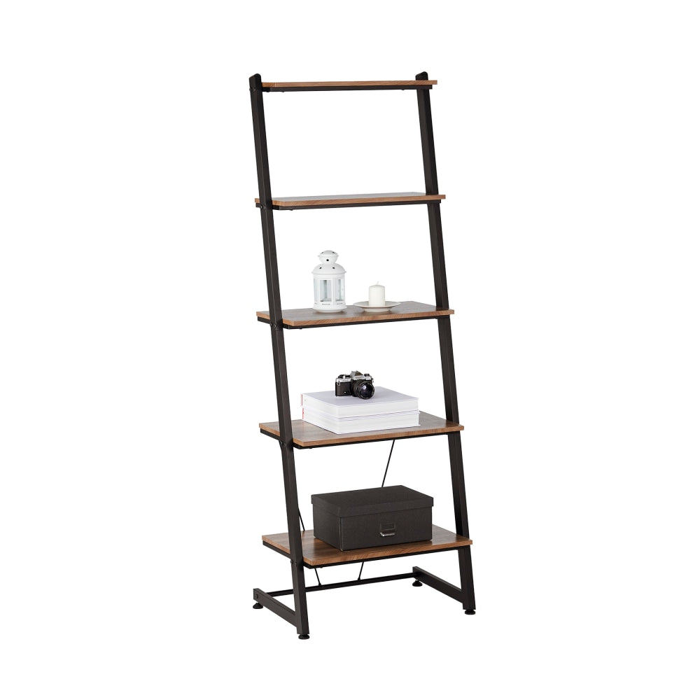 Realspace Belling 73inH Leaning 5-Shelf Bookcase, Modern Oak