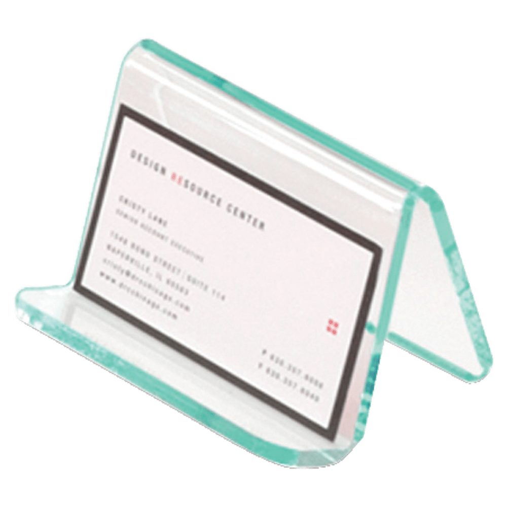 Lorell Acrylic Business Card Holder, 2inW x 3inD x 4inH, Clear/Green Edge