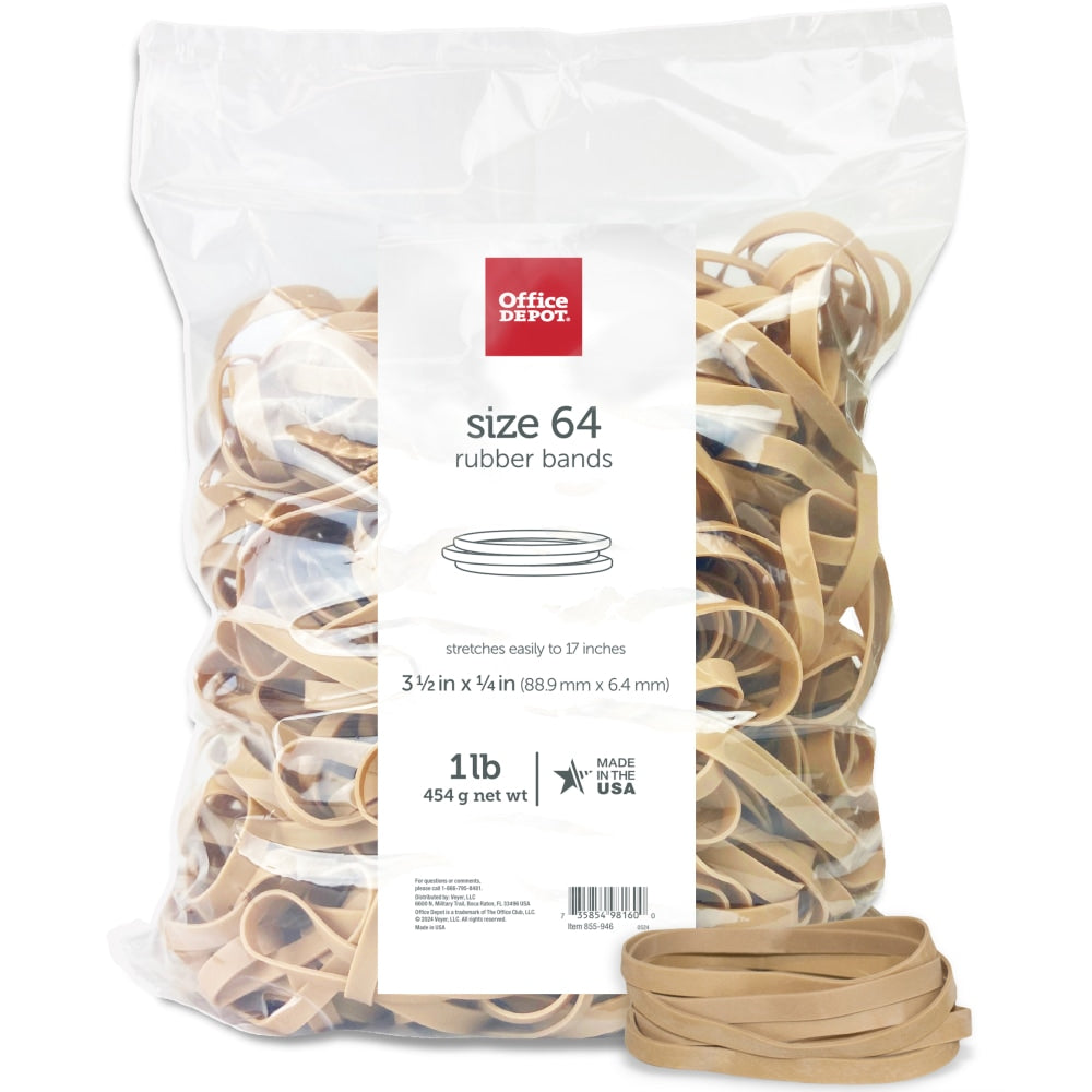 Office Depot Brand Rubber Bands, #64, 3 1/2in x 1/4in, Crepe, 1-Lb Bag