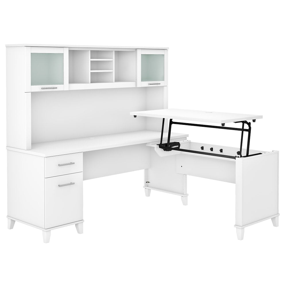 Bush Furniture Somerset 72inW 3-Position Sit-To-Stand L-Shaped Desk With Hutch, White, Standard Delivery