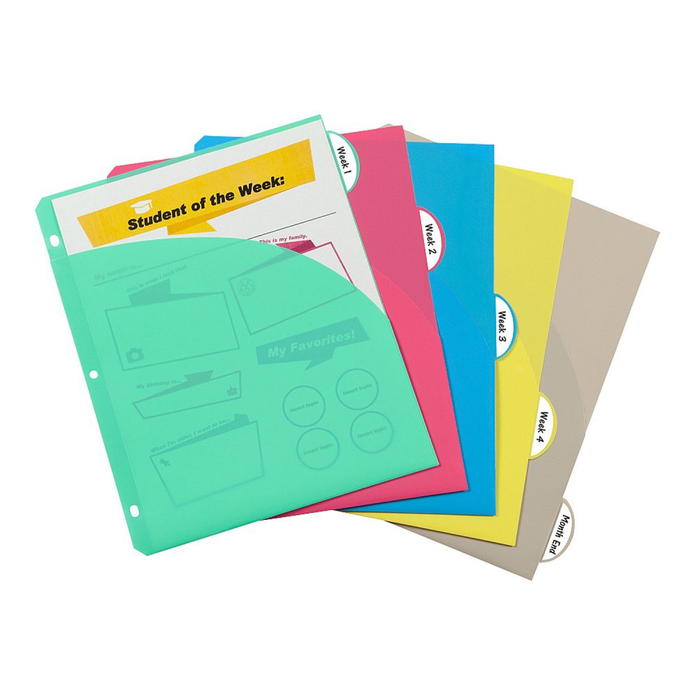 C-Line 5-Tab Poly Index Dividers With Slant Pocket, 8-1/2in x 11in, Assorted, 5 Dividers Per Pack, Set Of 6 Packs