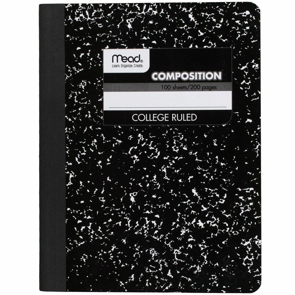 Mead Composition Books, 7.5in x 9.75in, College Ruled, 100 Sheets, Black Marble, Pack Of 12