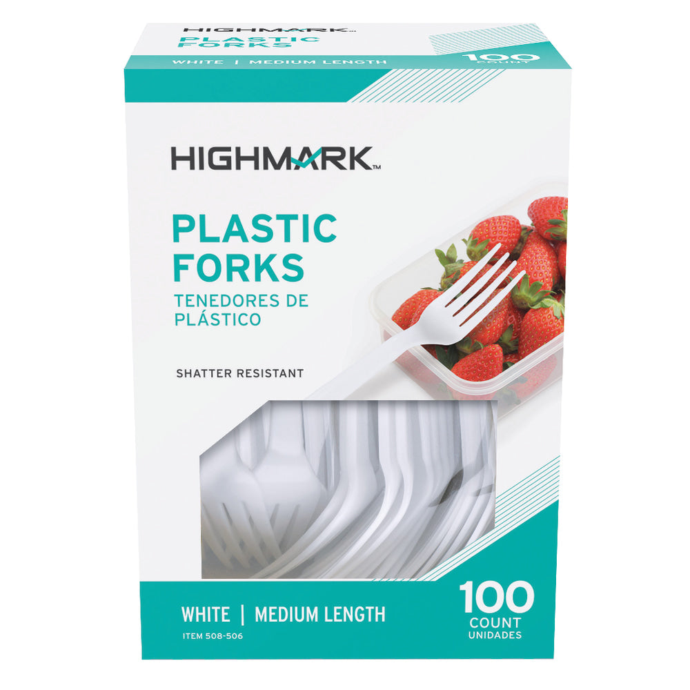 Highmark Medium-Length Plastic Cutlery, Forks, Pack Of 100 Forks