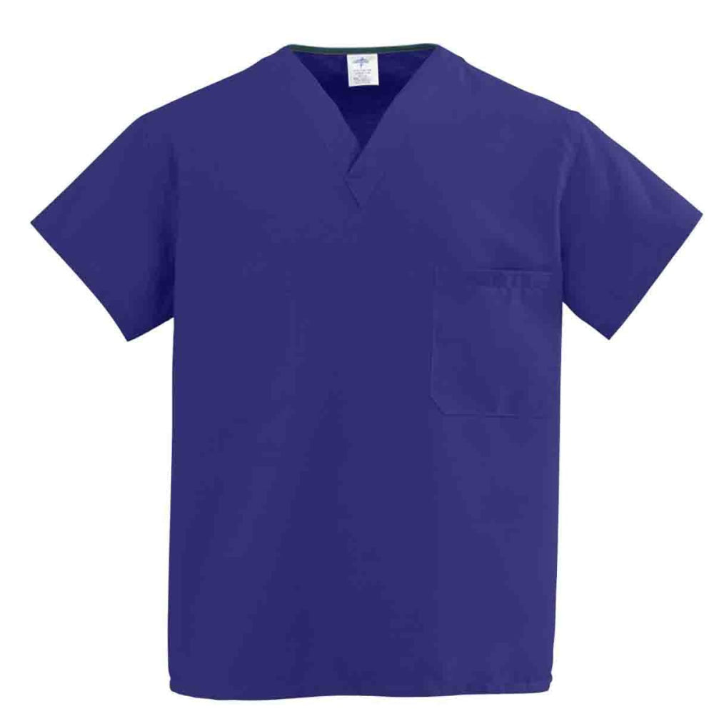 Medline ComfortEase Unisex 1-Pocket Reversible Scrub Top, 2X, Royal Blue