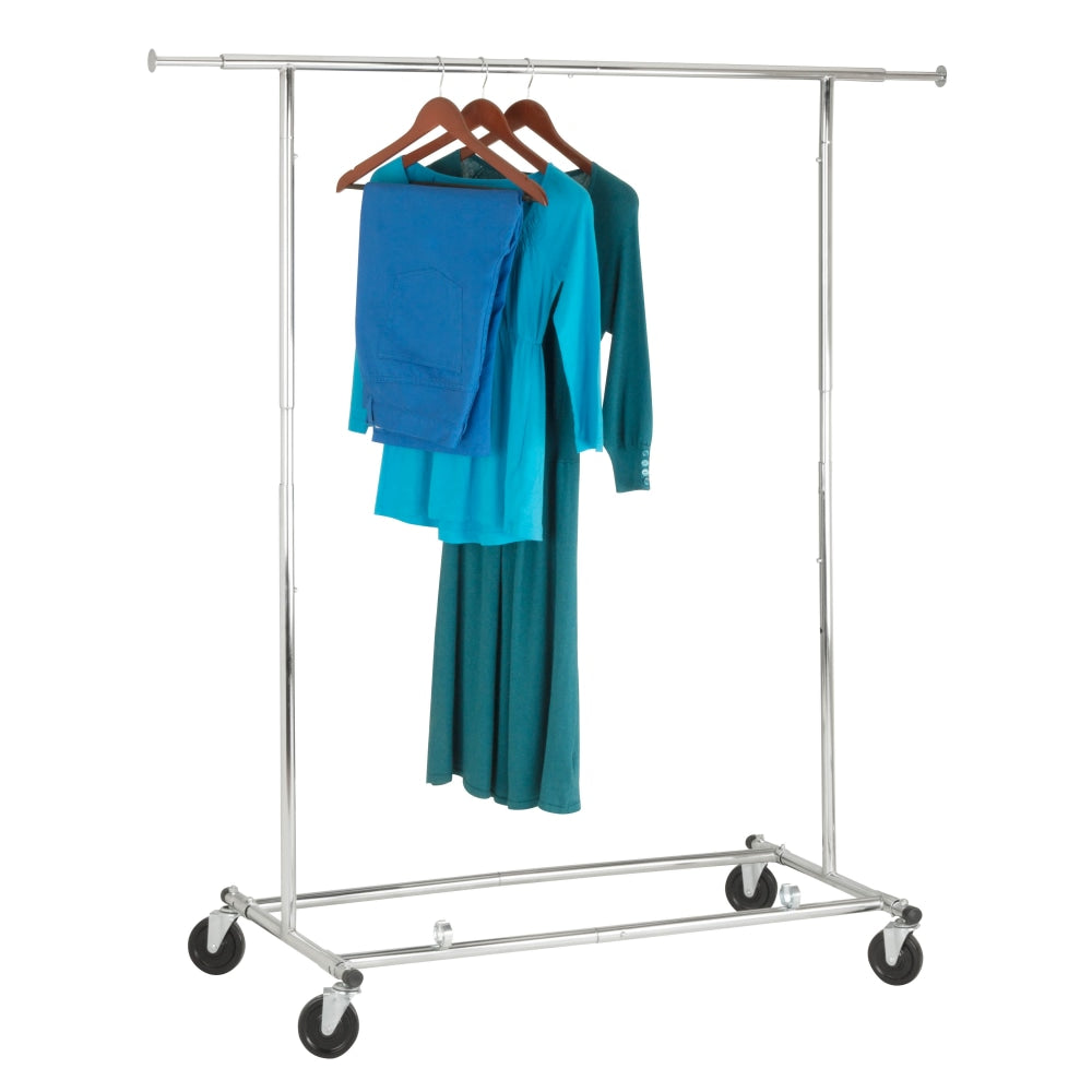 Honey-Can-Do Collapsible Commercial Garment Rack With Wheels, 66 5/8inH x 22inW x 74 5/16inD, Chrome