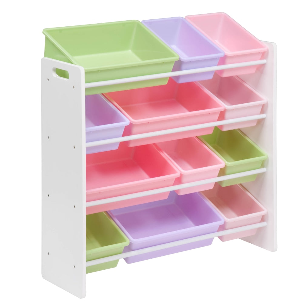 Honey-can-do SRT-01603 Kids Toy Organizer and Storage Bins, White/Pastel - 12 x Bin - 36in Height x 12.5in Width33.3in Length - Durable, Heavy Duty, Stain Resistant, Rounded Corner, Sturdy - White, Pastel Frame - Plastic, Wood, MDF