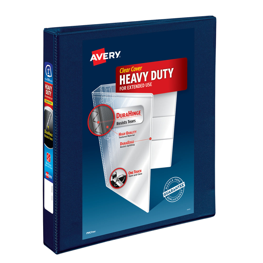 Avery Heavy-Duty View 3 Ring Binder, 1in One Touch EZD Rings, Navy Blue, 1 Binder