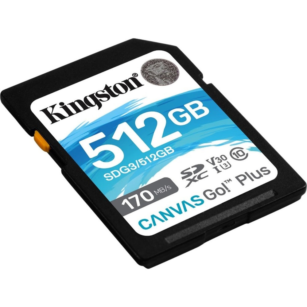 Kingston Canvas Go! Plus SDG3 512 GB Class 10/UHS-I (U3) SDXC - 170 MB/s Read - 90 MB/s Write