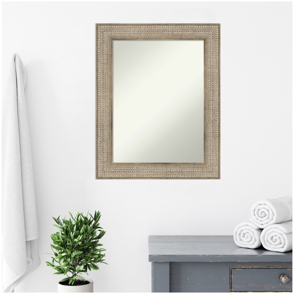 Amanti Art Non-Beveled Rectangle Wood Framed Bathroom Wall Mirror, 30in x 24in, Trellis Silver