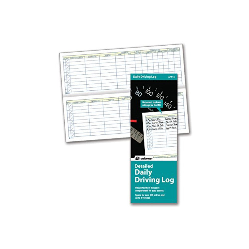 Adams Detailed Daily Driving Log, 9in x 3 1/4in, White, 48 Pages (24 Sheets)