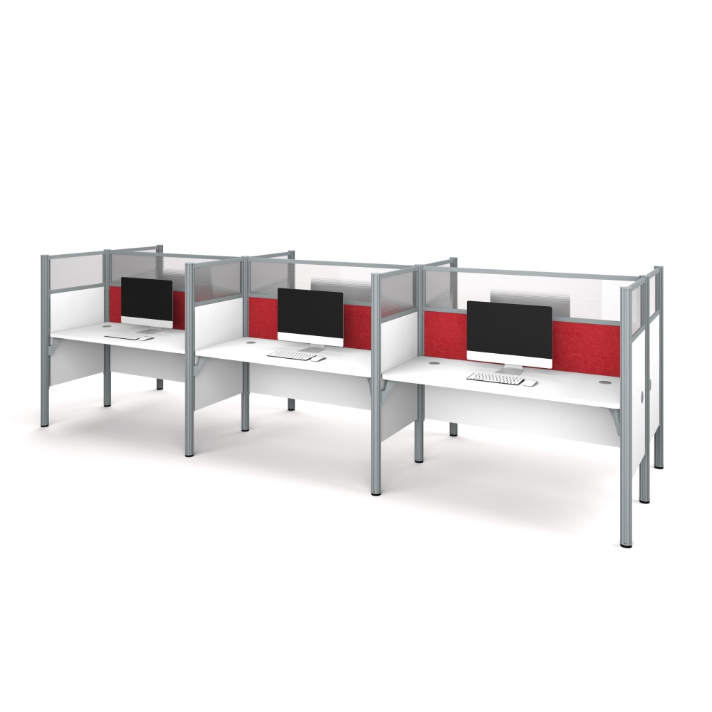 Bestar Pro-Biz 183inW 6-Person Computer Desk Office Cubicles With Tack Boards And High Privacy Panels, Red/White