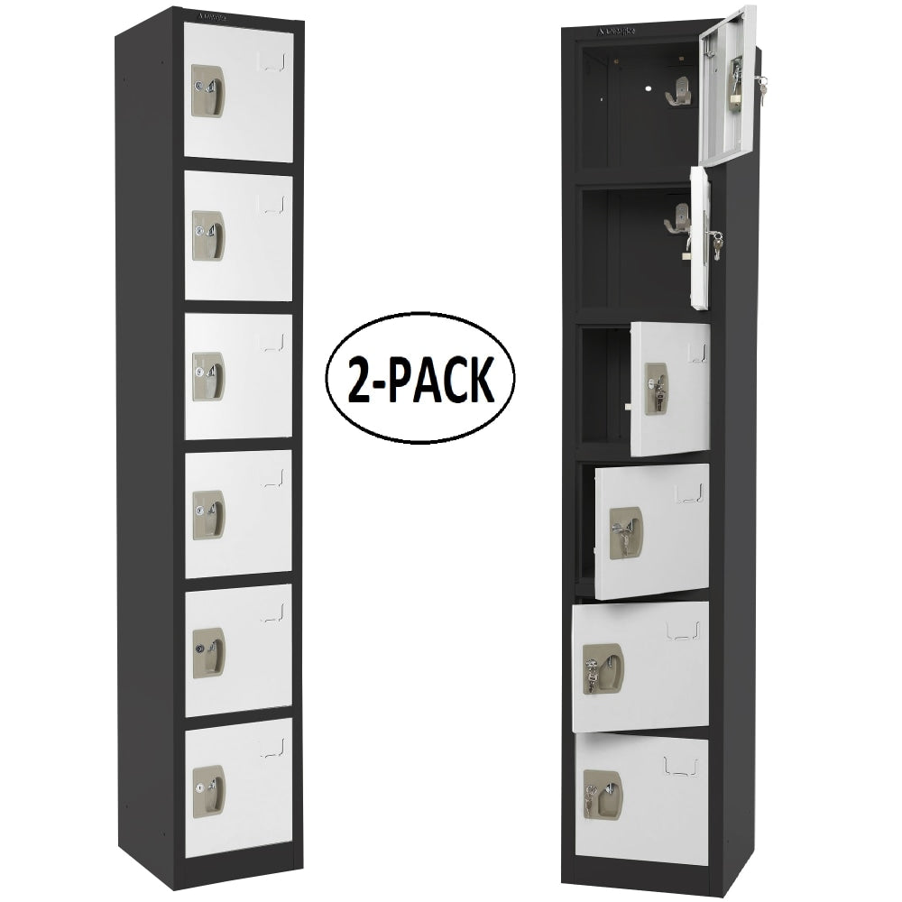 Alpine 6-Tier Steel Lockers, 72inH x 12inW x 12inD, Black/White, Pack Of 2 Lockers