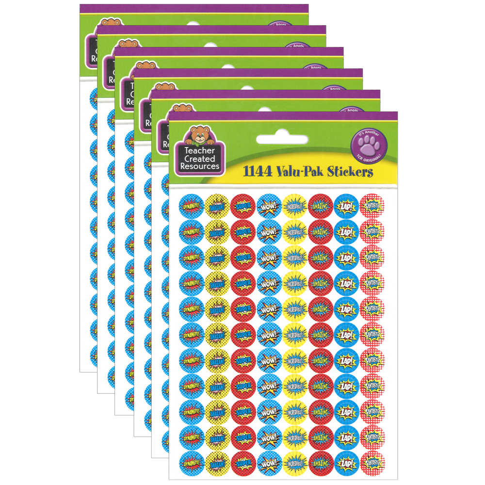 Teacher Created Resources Mini Stickers, Superhero, 1,144 Stickers Per Pack, Set Of 6 Packs