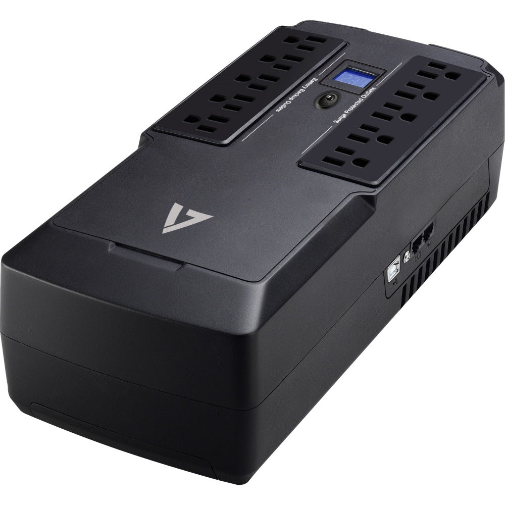 V7 UPS 750VA Desktop with 10 Outlets, Touch LCD (UPS1DT750-1N) - Desktop - 8 Hour Recharge - 30 Second Stand-by - 120 V AC Input - USB - 10 - 5 x Battery/Surge Outlet