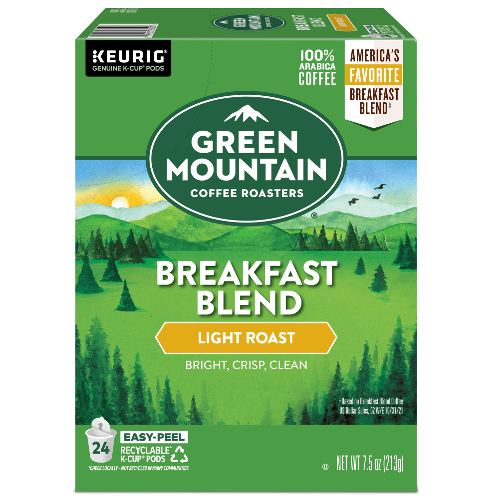 Green Mountain Coffee Single-Serve Coffee K-Cup Pods, Breakfast Blend, Carton Of 24