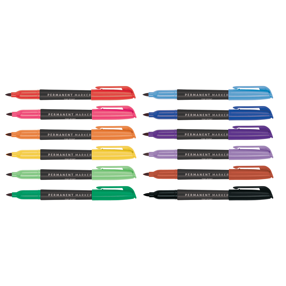 Office Depot Brand Permanent Markers, Fine Point, 100% Recycled Plastic Barrel, Assorted Colors, Pack Of 12