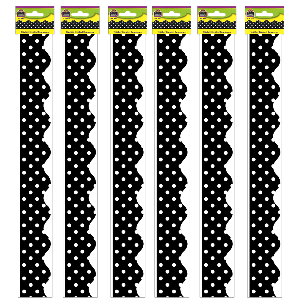 Teacher Created Resources Border Trim, Black Mini Polka Dots, 35ft Per Pack, Set Of 6 Packs