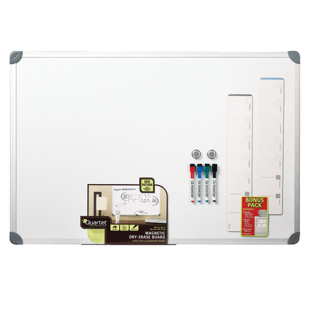 Quartet Euro Style Magnetic Dry-Erase Whiteboard, 24in x 36in, Aluminum Frame With Silver Finish