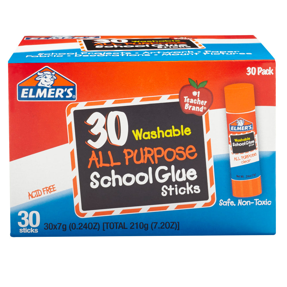 Elmers Glue Stick Classroom Pack, All-Purpose Clear, Box Of 30